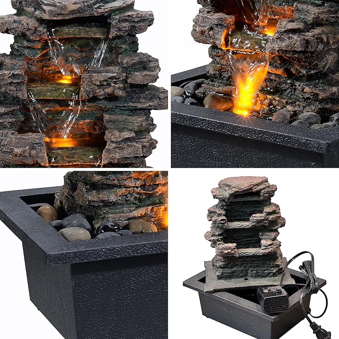 MAOCHI Tabletop Water Fountain, Home Décor Soothing Sound Machine with Automatic Pump, Deep Basin and Natural River Rocks. Indoor Zen Relaxation for Office, Living Room, or Bedroom Décor.