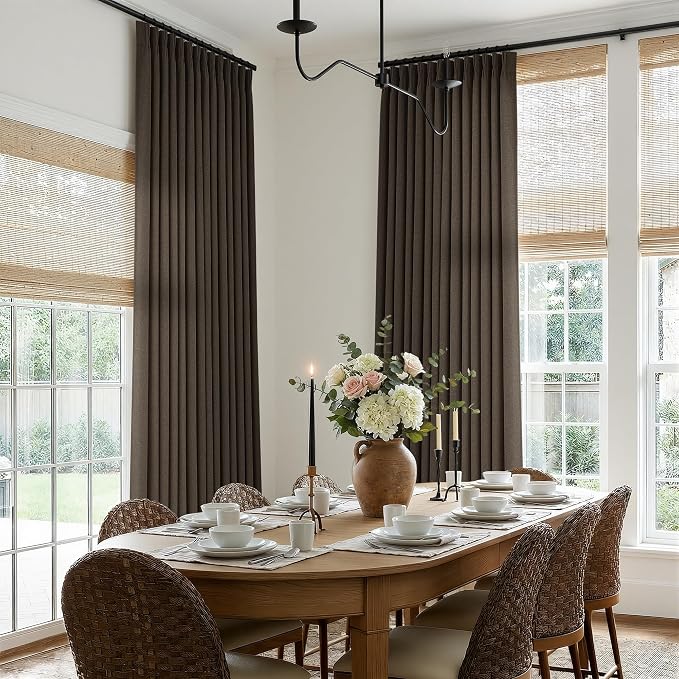 Dark Brown Curtains 108 Inches Long 2 Panels Set Pinch Pleated Linen Drapes for Living Room Bedroom Neutral Boho Farmhouse Luxury Back Tab Pinch Pleat Light Filtering Sheer Curtains 40x108 Length