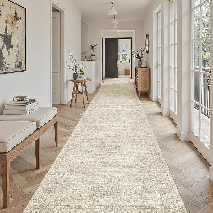 Soalmost 3x20 Hallway Runner Rug - Extra Long Carpet Runners for Hallways 20ft Non Slip Stain Resistant Rugs Runner for Living Room Bedroom 20 Feet Floor Carpet for Kitchen, Beige
