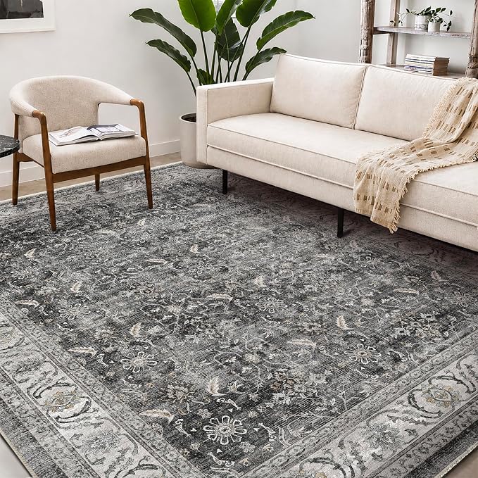 CHAMPLANT Washable Area Rug 8'x10' Retro Boho Design Non-Shedding Non-Slip Easy Care Ideal for High Traffic Areas in Living Room Bedroom Office Coffee Table Kitchen Large Carpet