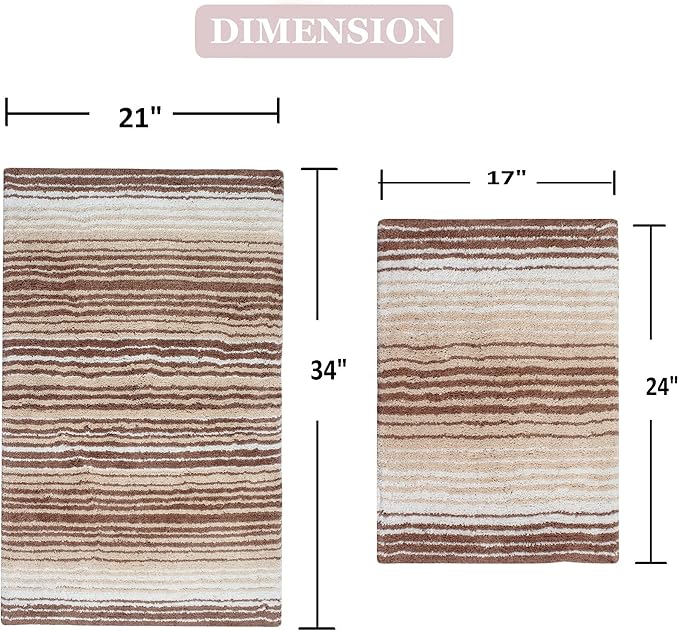 Home Weavers 100% Cotton Gradiation Collection Bathroom Décor | Washable Rug | Bathroom Mat | Kitchen Mat | Bathroom Rug Set | Bath Mat Set | Bath Floor Mat Non Slip, 2 Piece Set(S+M), Beige