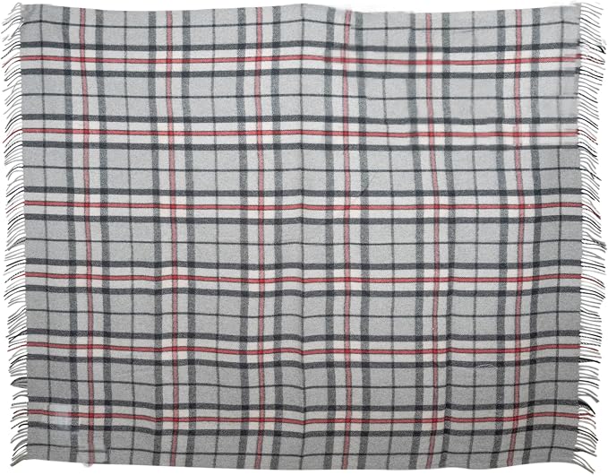 Briomhar Tartan Throw Blanket Plaid - Scottish Wool Blanket, Thick Warm Throw with Fringed Edges 60 x 70 inches (Thomson Grey)