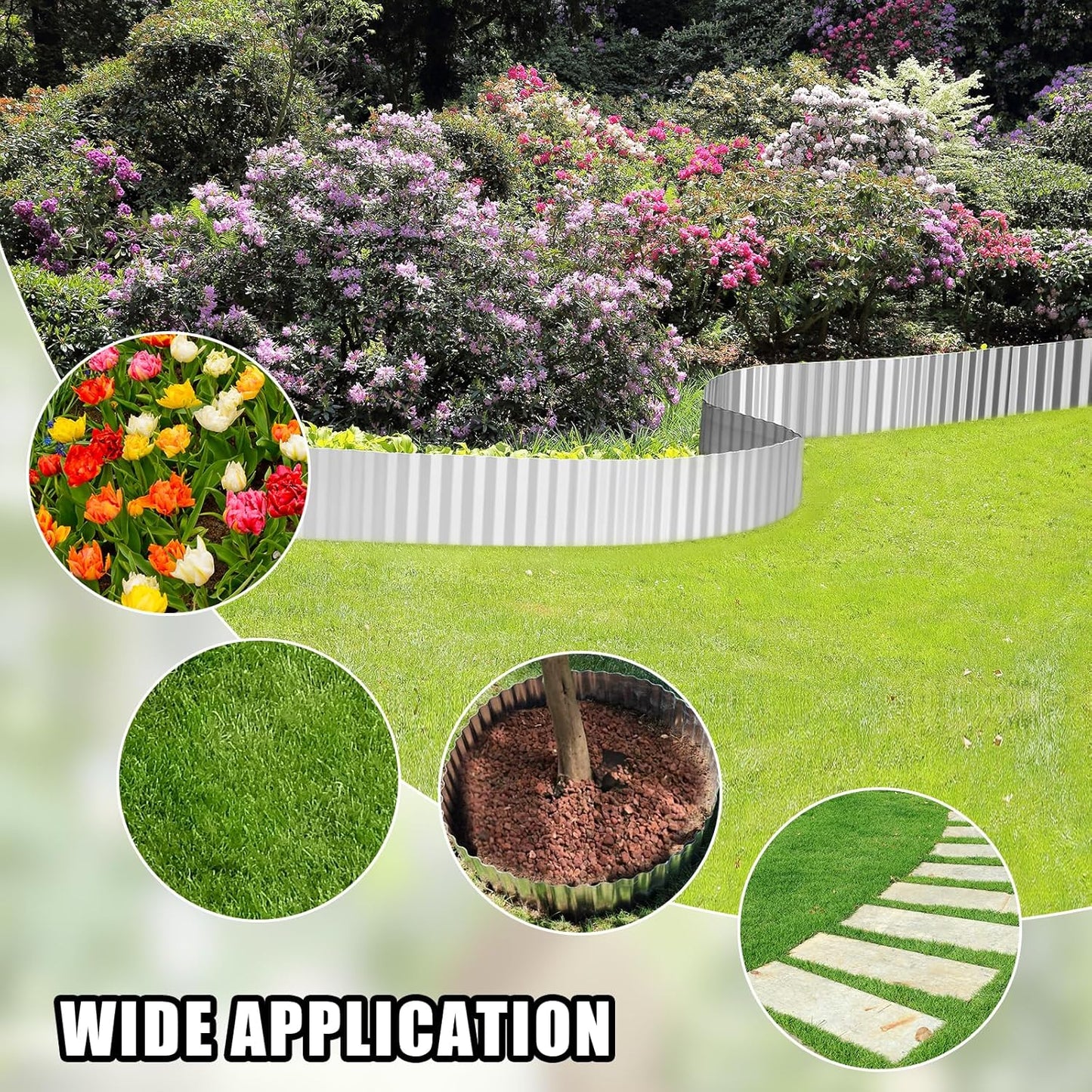 Corrugated Metal Garden Edging - 6 Inch X 20 FT Landscape Edging Border, Flexible Border for Garden Fence, Flower Bed, and Lawn (Silver)