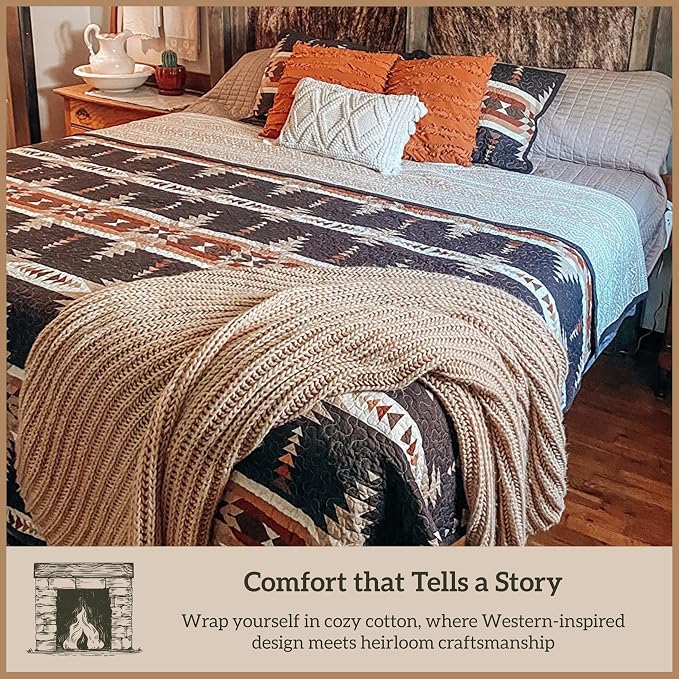Paseo Road Yosemite Western Bedding 3 Piece Quilt Set with Pillow Shams, Queen Aztec Bedding Set, Tribal Southwestern Bedding, Geometric Pattern Cotton Reversible Bed Set