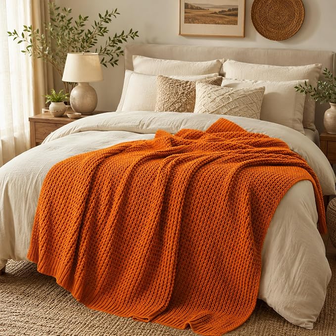 Bunnikins & Clover Orange Throw Blanket for Couch, Soft Warm Decorative Fall Blanket for Sofa Bed, Ideal Fall Home Decor, 50"x60"