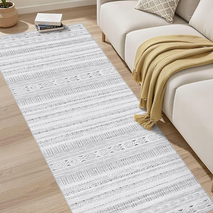 cotiled Hallway 2.6x8 Runner Rugs: Washable Boho Rugs with Non Slip Backing Large Soft Indoor Low Pile Carpet for Living Room Bedroom Farmhouse Dining Room Lightweight Home Decor Dark Grey