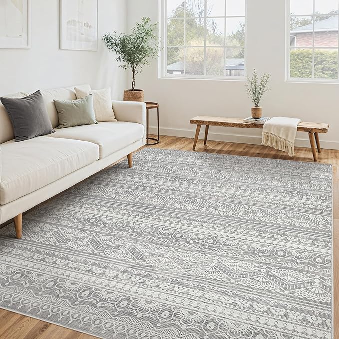 Tortania Area Rug Living Room Rugs - 5x7 Washable Large Soft Neutral Boho Moroccan Bohemian Farmhouse Rug Indoor Floor Carpet for Bedroom Under Dining Table Home Office Decor - Neutral Grey