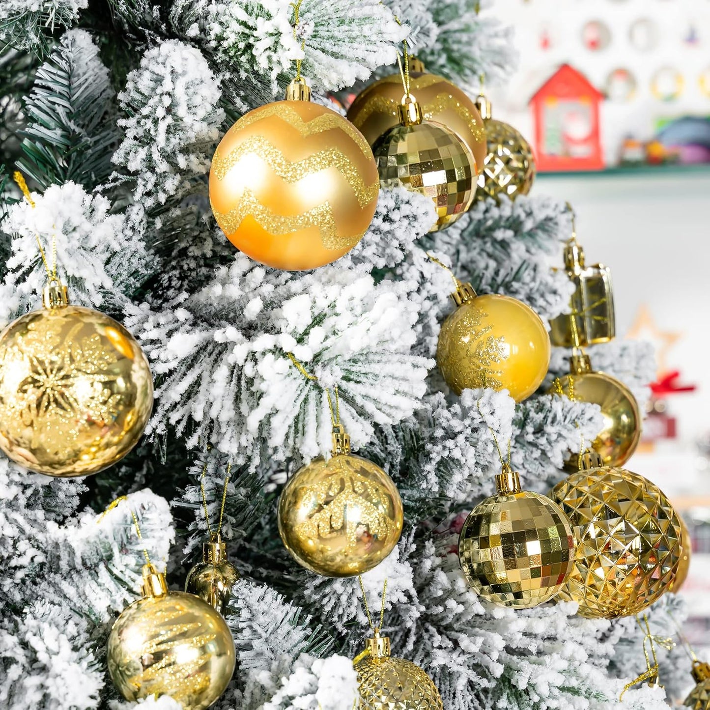 116Pcs Gold Christmas Ball Ornaments, Shatterproof Hanging Decoration Set with Gift Box, Assorted Decorative Baubles for Xmas Tree/Home/Wedding/Party/Holiday