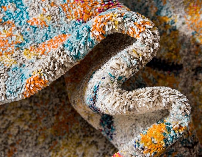 Unique Loom Chromatic Collection Modern Rustic & Vibrant Abstract Area Rug For Any Home Décor (9' 0 x 12' 0 Rectangular, Beige/ Blue)