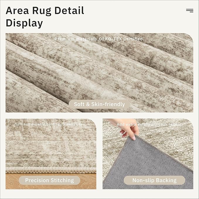 Soalmost 6x6 Brown Round Rug 6ft Living Room Circle Rug Vintage Round Area Rug Non Slip Indoor Carpet for Dining Room Bedroom