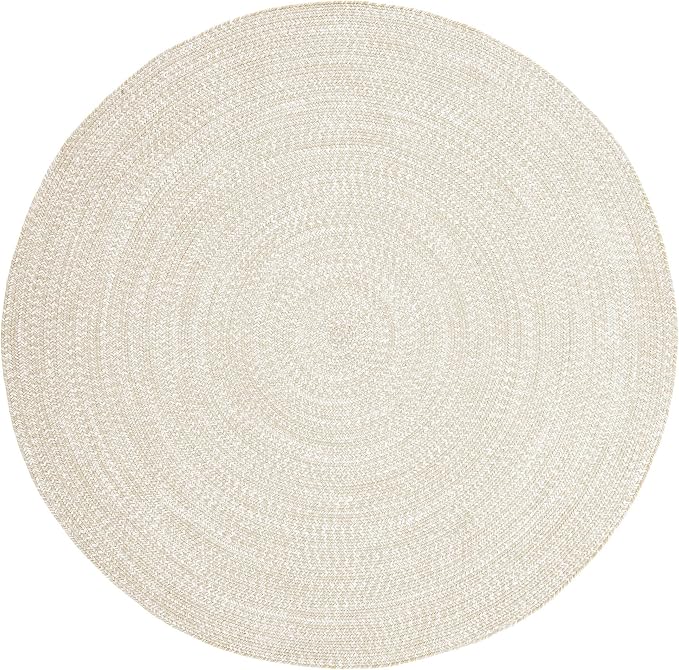 Superior Indoor/Outdoor Area Rug, Dual-Tone Reversible Braided Floor Decor for Patio, Front Porch, Entryway, Living Room, Office, Nursery, Artistic Home, 6' Round, Cream-White
