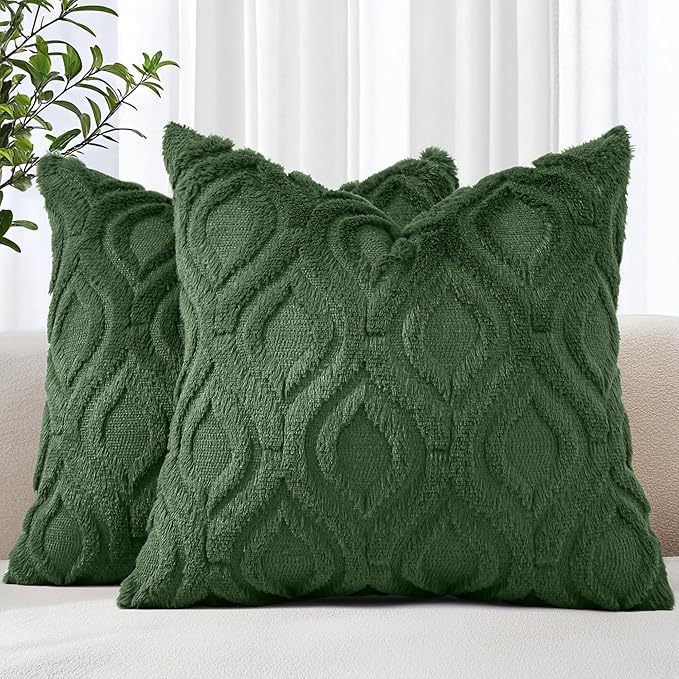 decorUhome Throw Pillow Covers 24x24 Inch Set of 2, Soft Plush Faux Wool Forest Elf Solid Couch Pillow Covers, Accent Euro Sham Farmhouse Neutral Square Pillow Cases for Sofa Bed Living Room