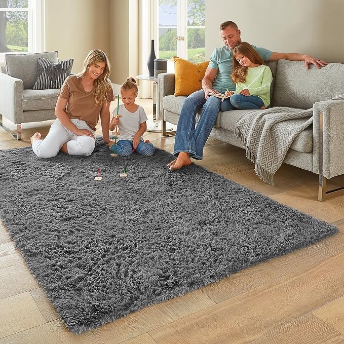 Ophanie 5x7 Area Rugs for Living Room Grey, Fluffy Shag Large Fuzzy Plush Soft Rug, Gray Shaggy Floor Big Carpets for Bedroom Nursery, Kids Home Decor Aesthetic with Over 99 pcs Pile fibers