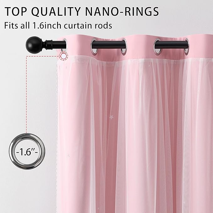 XiDi Pink Short Blackout Curtains for Bedroom 54 Inches Long 2 Panels Set, Hollw Star Design, Thermal Insulated Energy Saving Window Treatment Curtains Blackout Drapes, W52 x L54 Inch, Blush Pink