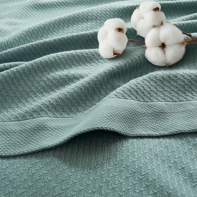Madison Park 100% Egyptian Cotton Lightweight Summer Blanket, Breathable Waffle Knit Design, Soft Cozy All-Season Throw for Bed, Couch or Sofa, Teal Twin Size (66"x90")