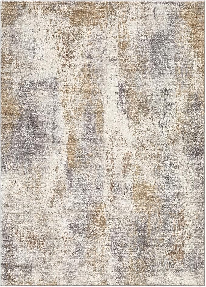 DMOYEST Area Rug Living Room Rugs - 5x8 Washable Large Soft Indoor Neutral Modern Abstract Low Pile Rug Carpet for Bedroom Dining Room Farmhouse Home Office - Brown Grey