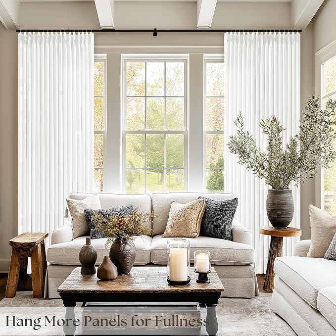 Ivory White Semi Sheer Pinch Pleated Linen Curtains 84 Inch Length | Off White, Neutral, 84 Inch Long, Light Filtering, Privacy, Bedroom, Living Room, Burlap Textured, Memory Shape, Boho Modern
