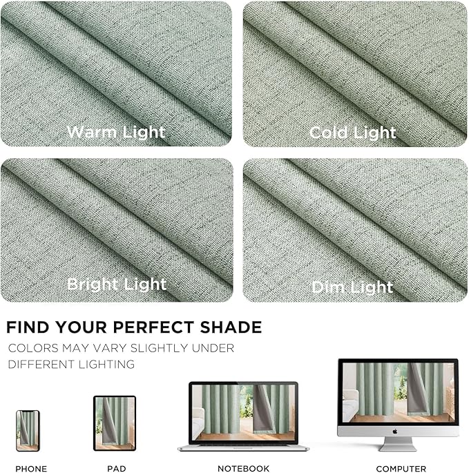 Joydeco Blackout Curtains for Bedroom - 100% Light Blocking 2 Panels Sage Green Drapes 42" W x 84" L, Thermal Insulated Room Darkening Curtains, Linen Textured for Living Room, Rod Pocket & Back Tabs