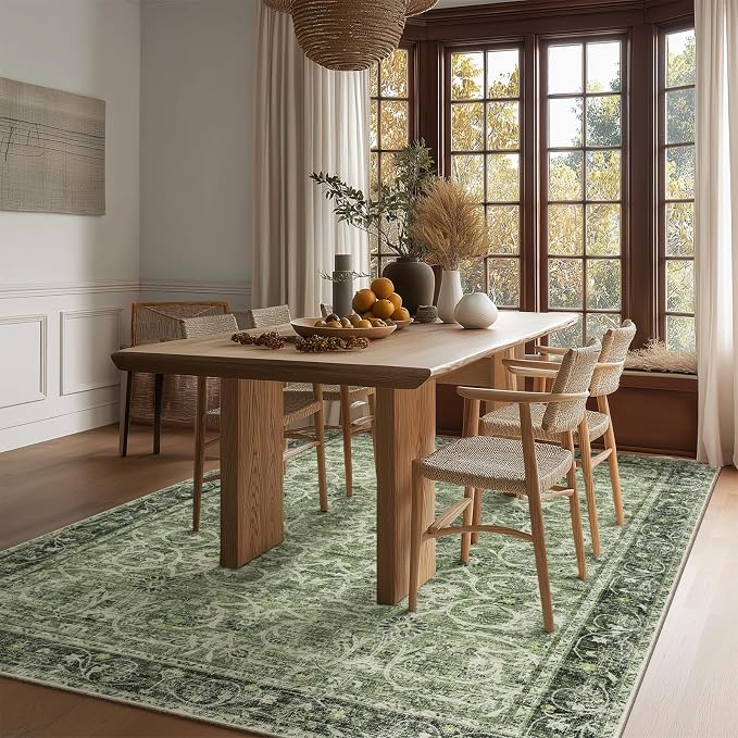 Washable Rugs for Living Room: 5x7 Area Rugs for Bedroom Ultra Soft Non-Slip Stain Resistant Vintage Boho Large Carpet for High-Traffic Dining Room - Farmhouse Decor