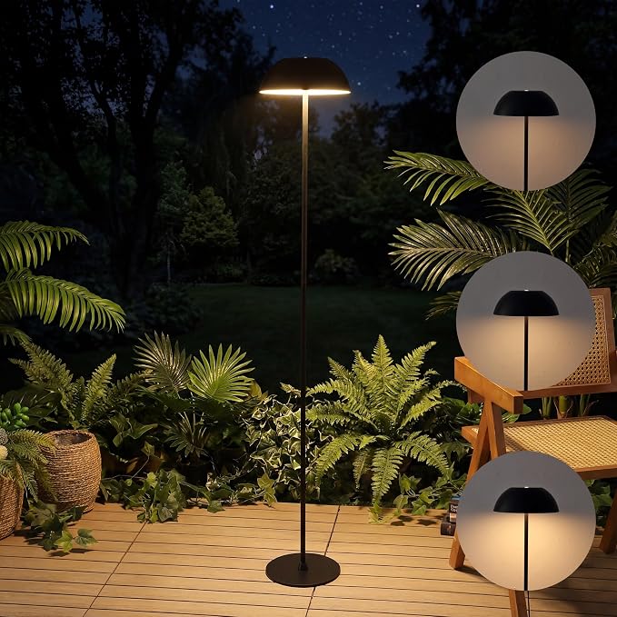 JONATHAN Y Laurel 59" Contemporary Minimalist Mushroom Metal Outdoor Floor Lamp, Black, Rechargeable Cordless and Dimmable with Integrated LED, Weather Resistant for Patio JYL7165B