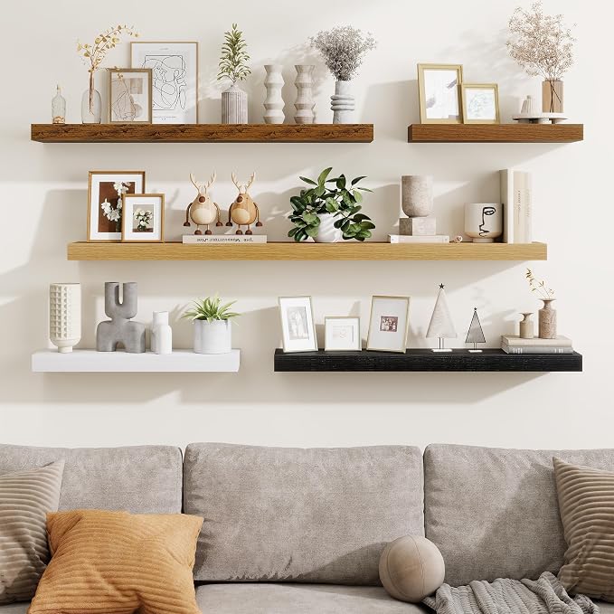Fun Memories 40 Inch Floating Shelves, Long Wood Wall Shelf Set of 2 with Invisible Brackets, for Bathroom, Living Room, Bedroom, Kitchen, Black