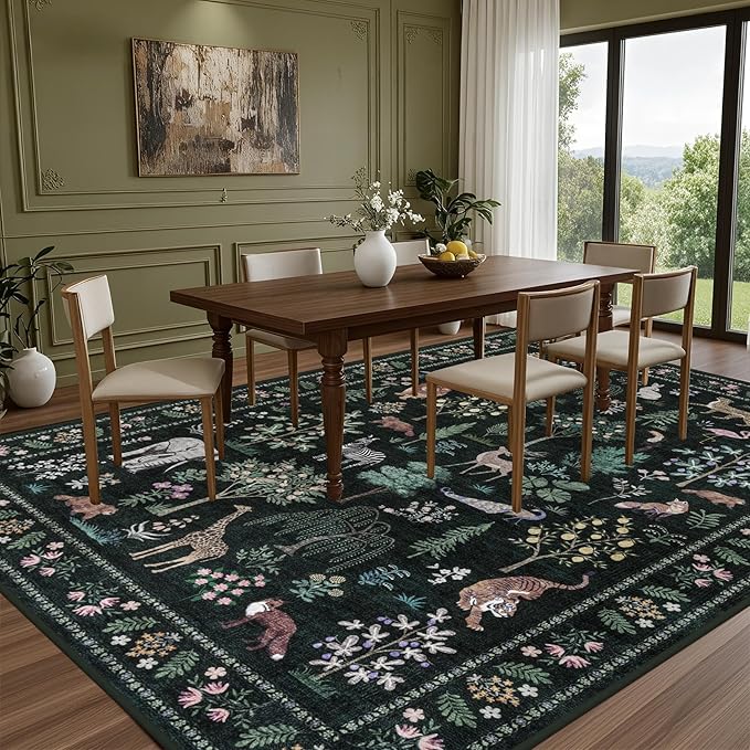 6x9 Area Rugs Living Room Rug: Vintage Washable Rug Floral Soft Carpet Indoor Floor Non-Slip Boho Stain Resistant Large Carpets for Bedroom Kids Nursery Dining Room Farmhouse Home Office Green