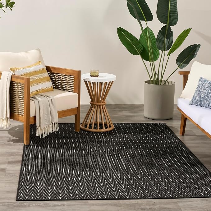 Nourison Home Horizon Indoor/Outdoor Black 5' x 7' Area Rug - Easy Clean, Non Shedding, Bed Room, Living Room, Dining Room, Kitchen (5' x 7')