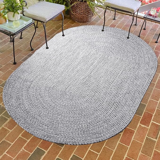 Superior Reversible Braided Indoor/Outdoor Area Rug for Patio, Beach House, Garden, Living Room, Bedroom, Terrace, Veranda, Entryway, Farmhouse, Kitchen, Playroom, Office, 3' x 5', Charcoal-White