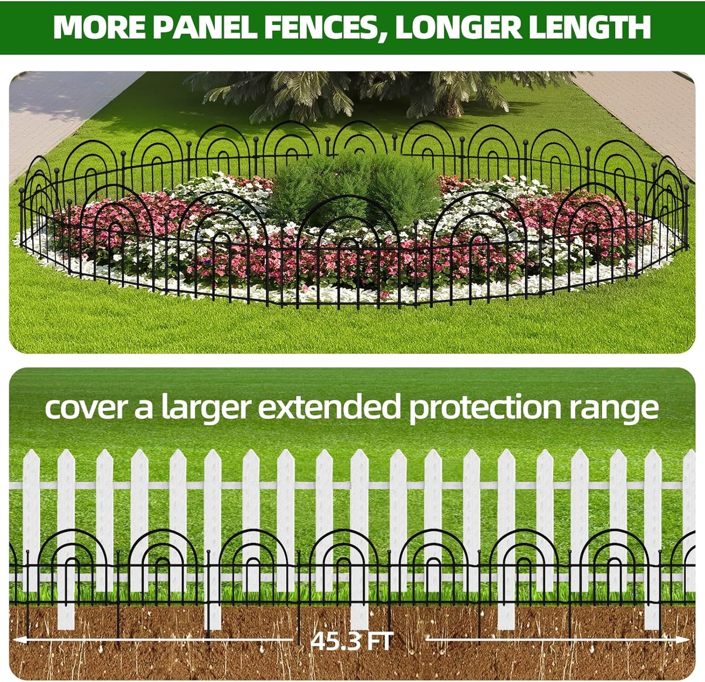 Decorative Garden Fence, 32 Panels No Dig Fence 45.3ft(L) x13in(H) Animal Barrier for Dog Rabbit, Arched Flower Bed Wire Border Rustproof Metal Panel Fencing for Yard Patio Outdoor Decor