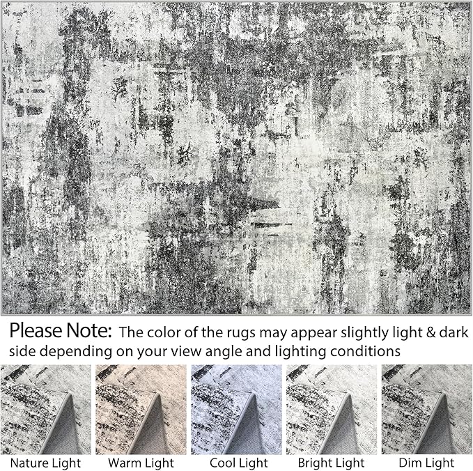 10x14 Area Rugs Living Room Rugs: Large Washable Rug with Anti-Slip Backing Non-Shedding Stain-Resistant Soft Abstract Carpet for Bedroom Dining Room Nursery Home Office-Black/Gray
