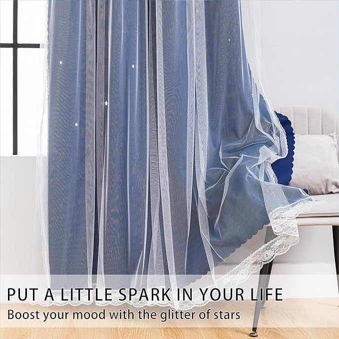 XiDi Black Out Curtains for Bedroom Windows, Curtains for Girls Bedroom Decor, Unicorn Curtains for Kids Room, Blackout Curtains for Living Room 63 inchs Long 34 inches Wide 2 Panel Navy Blue