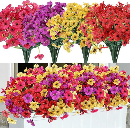 Geegoods Artificial Mums Flowers for Outdoors, 16 Bundles UV Resistant Fake Plastic Colorful Mix Flowers for Patio Porch Spring Summer Decor