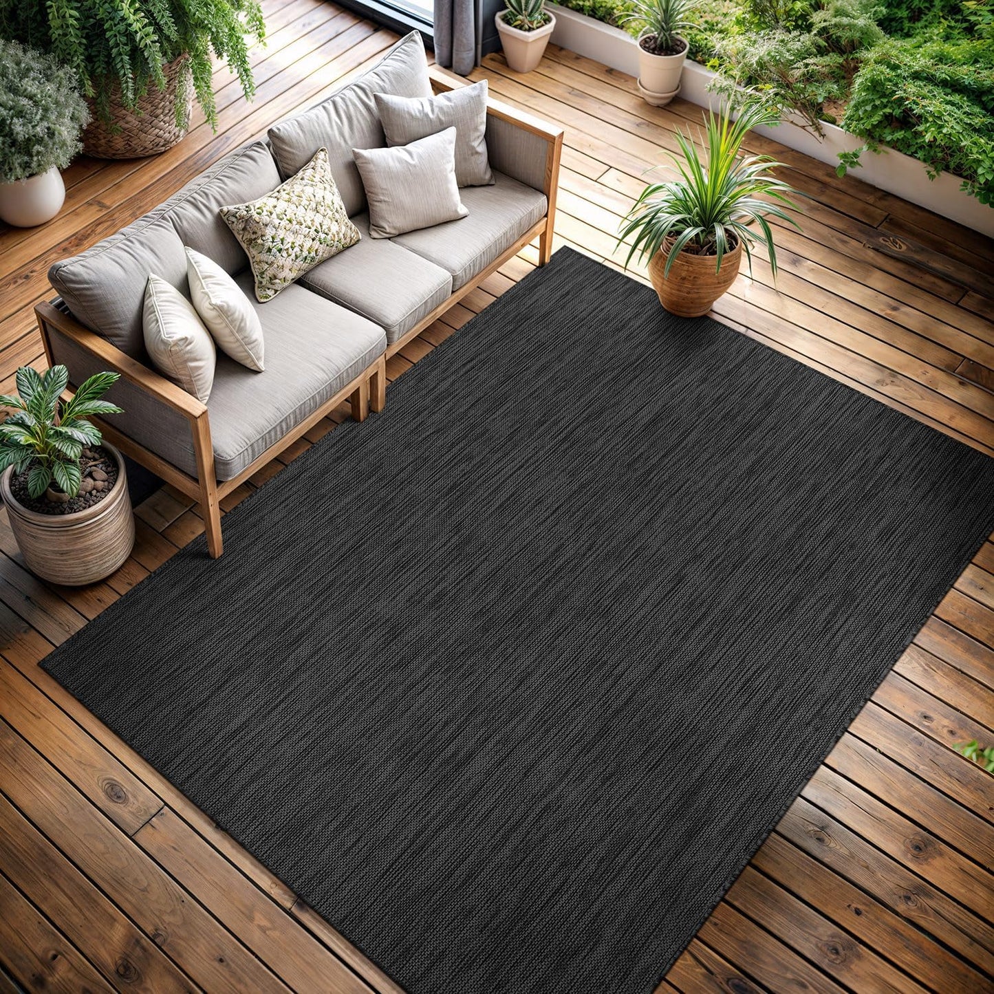 CAMILSON Outdoor Rug 9x12 Modern Area Rugs for Large Indoor and Outdoor Patios and Porches - Waterproof, Washable, Non-Shedding, Easy-to-Clean Outside Carpet (9 x 12, Solid - Dark Gray)