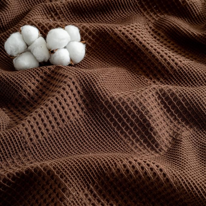 100% Turkish Cotton Blanket Queen Size Waffle Weave Blankets, Made in Turkiye, Light Airy Throw Bedspread (Dark Brown, Queen Size Blanket 90 x 90 inch)