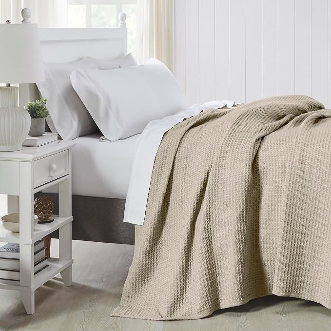 Modern Threads 100% Cotton Waffle Thermal Blanket, Oatmeal, Full/Queen
