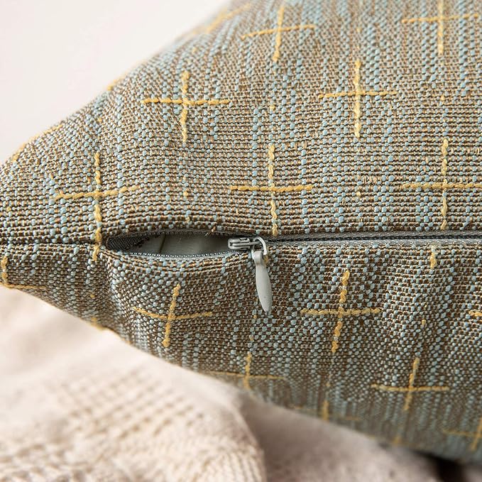 MIULEE Pack of 2 Decorative Burlap Linen Throw Pillow Covers Modern Farmhouse Pillowcase Rustic Woven Textured Cushion Cover for Sofa Couch Bed (18''x18'', Khaki)