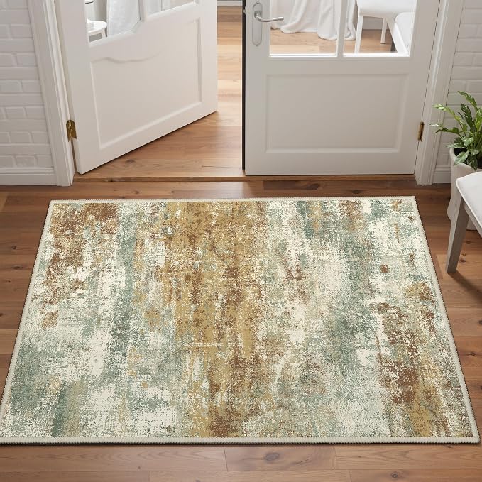 BEIMO 2x3 Rugs for Entryway Entrance Kitchen Bathroom, Machine Washable Modern Abstract Soft Area Rug, Low Pile Indoor Floor Carpet with Non Slip Backing, Orange Green