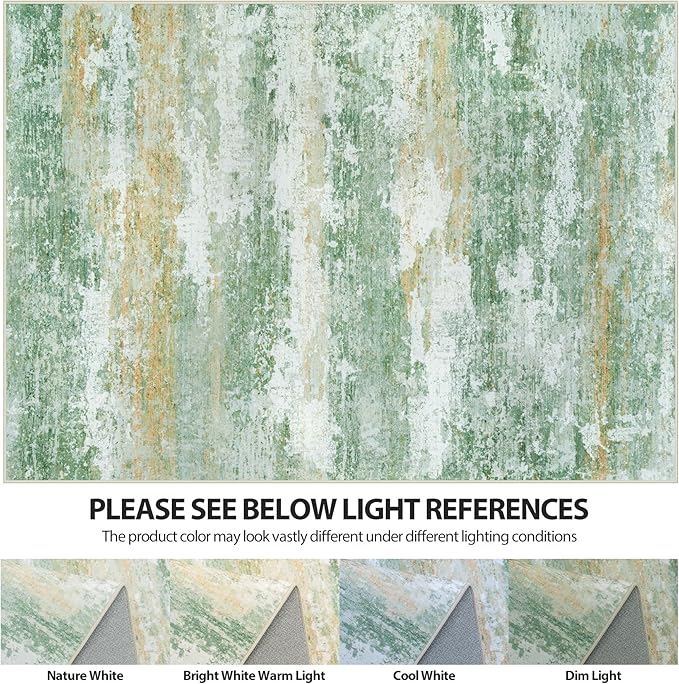 10x14 Area Rugs for Living Room Rug Washable: Abstract Large Rug Indoor Modern Carpet Non Slip for Dining Room Bedroom Nursery Home Office Green