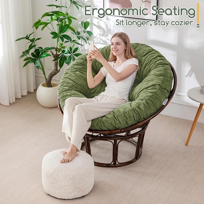 HIGOGOGO Papasan Chair Cushion with Chenille Cover (Without Chair), Soft Supportive Cushion, Green, 48 x 48 Inch