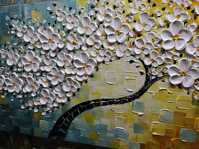 YaSheng Art - Large Canvas Wall Art ,100% Hand Painted Floral Wall Art Oil Painting , 3D Texture White Flower Artwork Paintings, Modern Home Bedroom Living Room Wall Decor ,Abstract Art Painting, Framed Wall Art Pictures 30x60inch