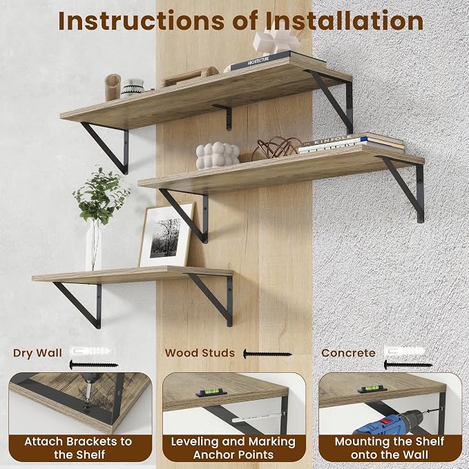 Acovy 55" Long Wall Mounted Floating Shelves,8 inch Deep Floating Shelf with Metal Brackets Set of 2,Easy-to-Install Wall Decor Storage Ledges for Living Room,Bathroom,Bedroom,Kitchen,Office,Grey
