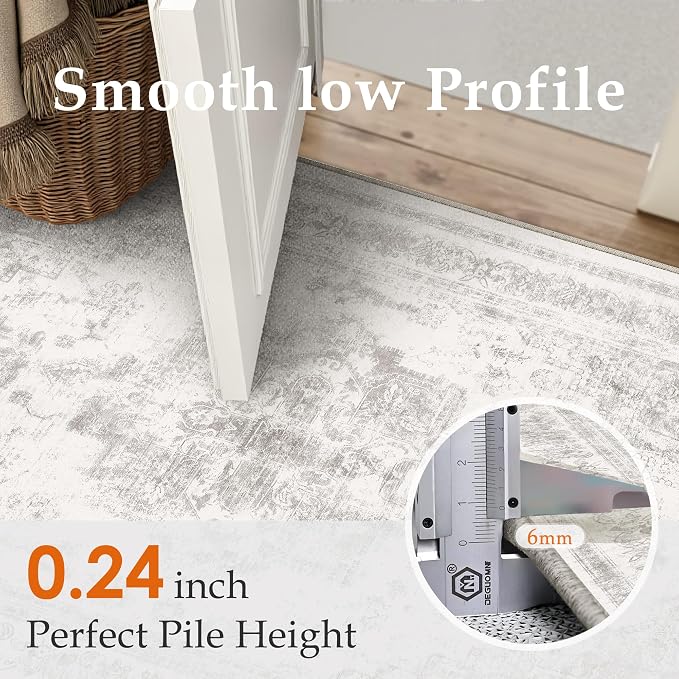 PureCozy Runner Rug 3x10 Washable Light Gray Hallway Runner Vintage Boho Medallion Non Slip Grey Distressed Retro Carpet Indoor Low Pile Long Soft Rug for Kitchen Entryway Bedroom Bathroom Laundry