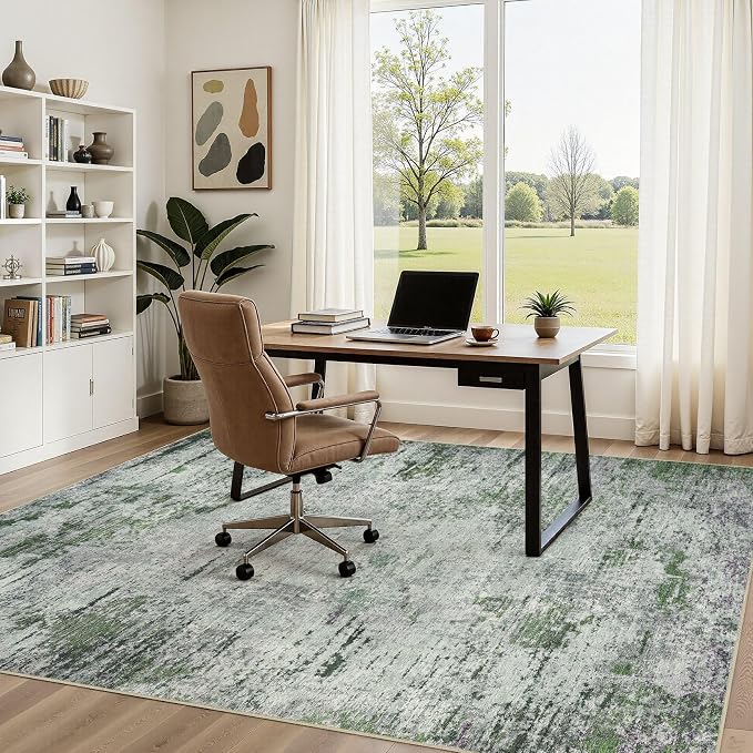 DMOYEST Area Rug Living Room Rugs - 6x9 Large Soft Indoor Neutral Modern Abstract Low Pile Washable Rug Carpet for Bedroom Dining Room Farmhouse Home Office - Green/Grey/Brown