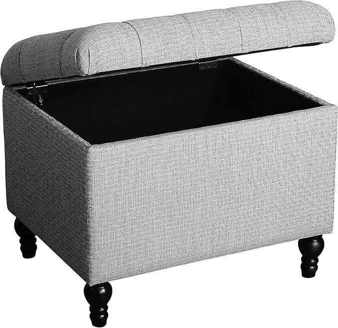 Homepop Home Decor | Upholstered Button Tufted Storage Ottoman | Hinged Lid Ottoman with Storage for Living Room & Bedroom | Decorative Home Furniture (Grey) Medium