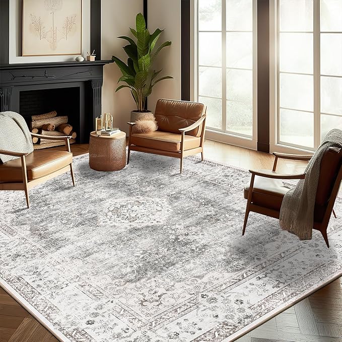 CHAMPLANT Washable Area Rug 10'x14' Boho Design Non-Shedding Easy Care Ideal for High Traffic Areas in Living Room Bedroom Office Coffee Table Kitchen Large Carpet