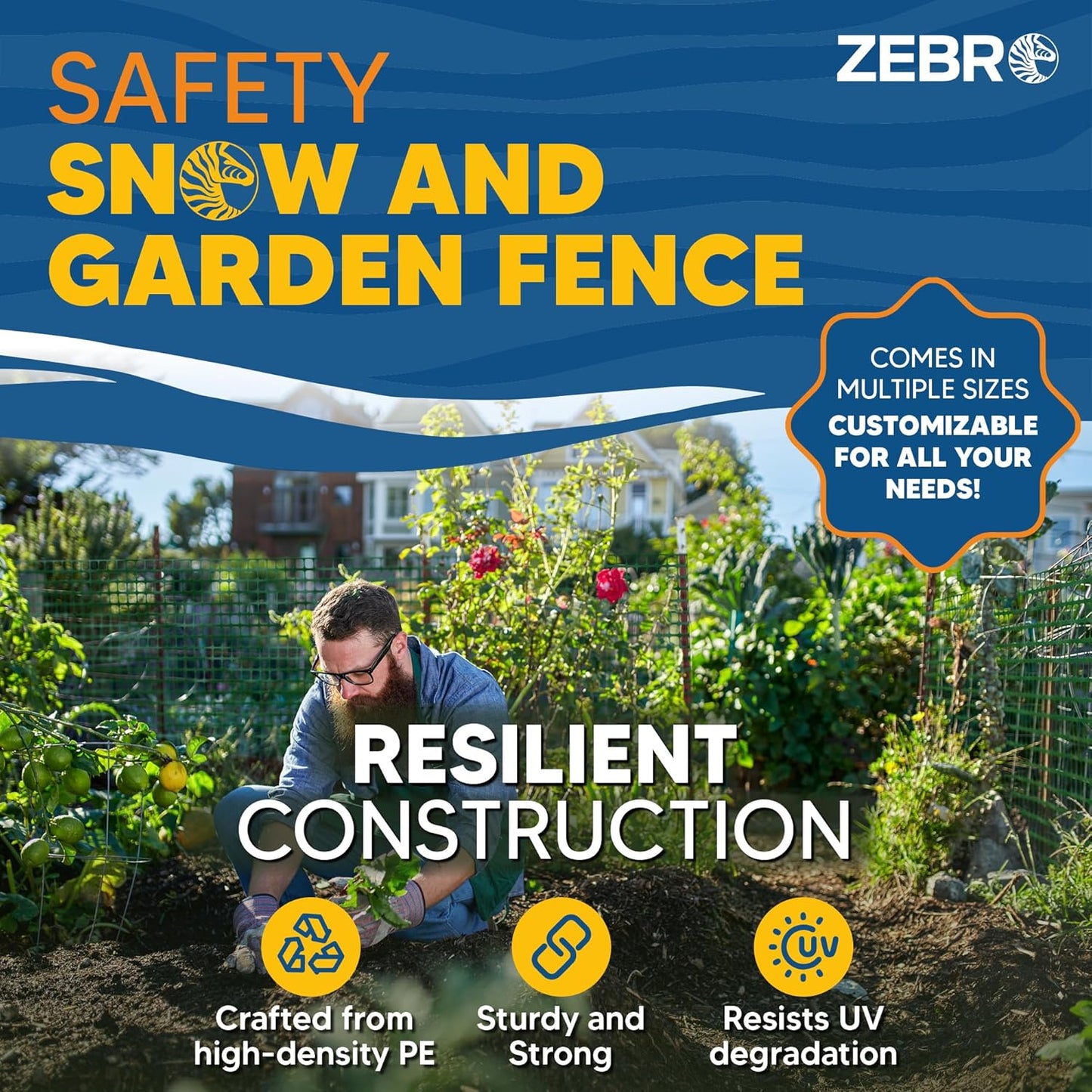 ZEBRO 4' x 50' Green Plastic Garden Fence Roll – Light Duty Mesh Fencing for Temporary Fence, Snow, Garden Netting, Animal Barrier, Agricultural Fencing & Lawn Protection