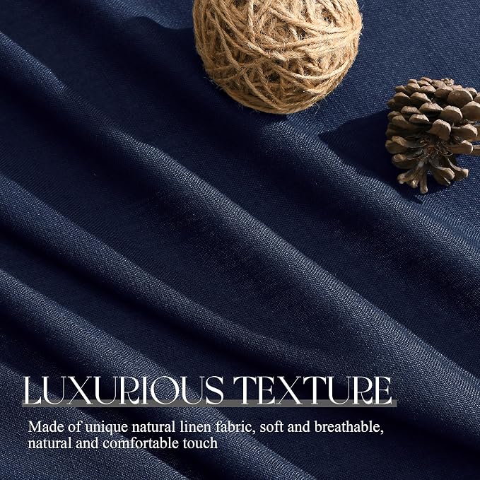 Jowels Navy Linen Curtains 54 Inch Long 2 Panels for Living Room | Navy Blue Light Filtering Semi Sheer Curtain,Back Tab Pocket Pleated Look,Boho Textured Privacy Drapes for Bedroom Window