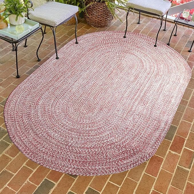 Superior Indoor/Outdoor Area Rug, Dual-Tone Reversible Braided Floor Decor for Patio, Front Porch, Entryway, Living Room, Office, Nursery, Artistic Home, 4' x 6', Brick-White