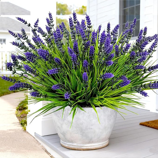 TSTWETO Artificial Plants Outdoor, 22 Pcs Fake Flowers UV Resistant Outdoor Artificial Lavender Flowers, Plastic Faux Plants for Porch Garden Planter Yard Window Box