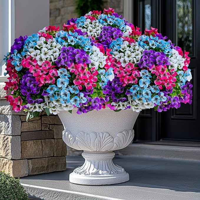 AXYLEX Artificial Flowers Outdoor Shrubs - 16 Bundles Fake Plants UV Resistant No Fade Faux Plastic Greenery Home Garden Porch Decoration Indoor (1, Multi 16-5)